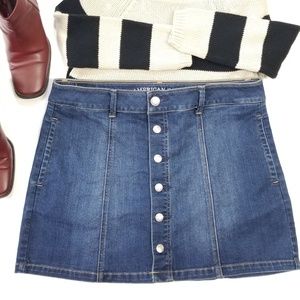 AEO Stretch Button Down Pockets Denim Mini Skirt